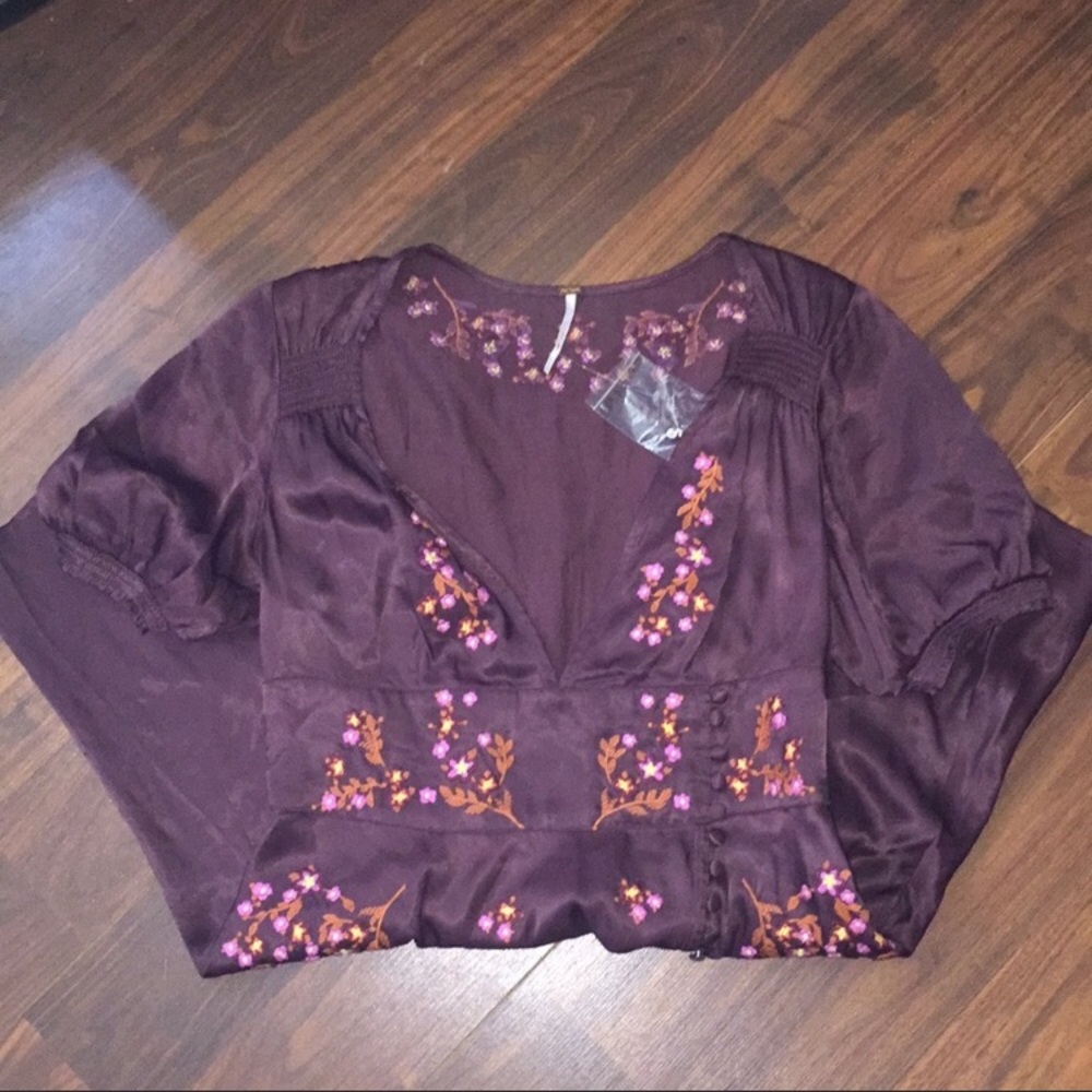Free people purple silk feel button floral dress